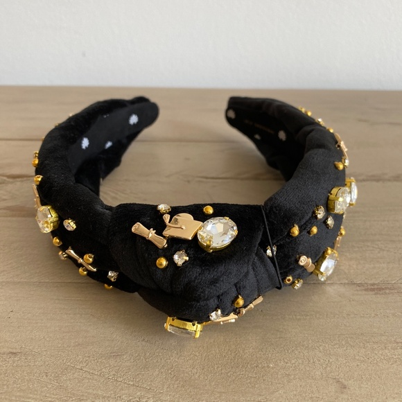 Lele Sadoughi Graduation Jet Velvet Embellished Headband - Picture 1 of 12
